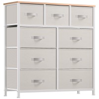 Yitahome Dresser With 9 Drawers - Fabric Storage Tower, Organizer Unit For Living Room, Hallway, Closets & Nursery - Sturdy Steel Frame, Wooden Top & Easy Pull Fabric Bins (Cream White)