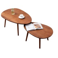 Tyewmiy End Tables Small And Large Coffee Table Combination, Special-Shaped Living Room Sofa Side Table Set, Balcony Small Table Solid Wood Oval Side Table Coffee Table (Color : B)
