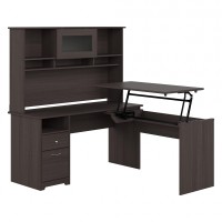 Bush Furniture Cabot 60W Single Pedestal Desk With Sit To Stand Return And Hutch Heather Gray