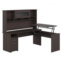 Bush Furniture Cabot 72W Single Pedestal Desk With Sit To Stand Return And Hutch Heather Gray