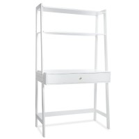 Milliard Ladder Desk With Storage, Freestanding Wall Computer Desk With Drawer And Shelves, White