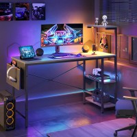Bestier Gaming Desk With Led Lights, Computer Desk With 4 Tiers Reversible Shelves, 51.3 Inch Home Office Writing Desk With Side Storage Bag, Hooks And Height Adjustable Shelf (Retro Grey Oak)