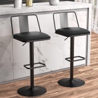 Raynesys Metal Swivel Barstools Set Of 2, Enlarged Pu Leather Seat With Metal Back, Adjustable From 24 To 33 For Counter Height & Bar Height, Modern Design For Kitchen And Restaurant,Matteblack