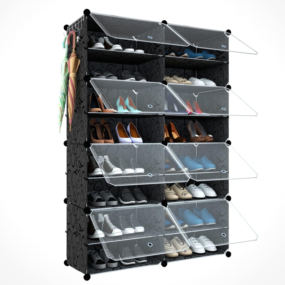 Homicker Shoe Rack Organizer, 32 Pair Shoe Storage Cabinet With Door Expandable Plastic Shoe Shelves For Closet,Heels,Boots,Slippers,8 Tier