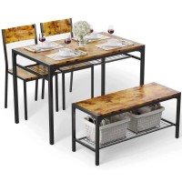 Gizoon Kitchen Table And 2 Chairs For 4 With Bench, 4 Piece Dining Table Set For Small Space, Apartment, Retro