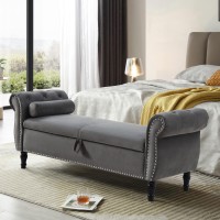 Homtique Velvet Ottoman With Storage Large End Bed Storage Bench For Bedroom Storage Ottoman Bench With Nailhead Rolled Arm For Living Room Bedroom Entryway (Grey)