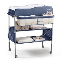 Baby Portable Changing Table, Foldable Baby Changing Station Adjustable Baby Changing Table Of Tall, Diaper Changing Table Topper, Large Storage Cholena Changing Station For Nursery, Navy
