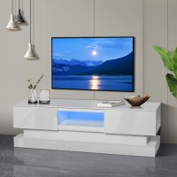 Bituman 16M Modern Led Light Tv Stand For Tvs Up To 70 Inch, Wood Tv Console Media Cabinet With Storage, Home Entertainment Center For Living Room Bedroom And Office, White