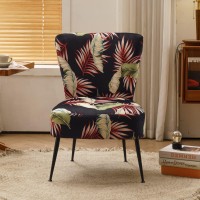 Tufted Armless Accent Chair, Upholstered Side Chair With Black Metal Legs Leisure Living Room Chair Comfy Reading Chair Flower Pattern Bedroom Chair, For Living Room, Home Office, Reading Room