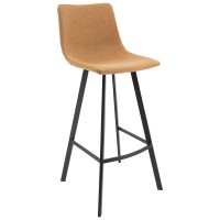 Leisuremod Elland Modern Upholstered Leather Bar Stool Kitchen Island Stools With Iron Legs & Footrest (Light Brown)