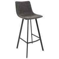 Leisuremod Elland Modern Upholstered Leather Bar Stool Kitchen Island Stools With Iron Legs & Footrest (Grey)