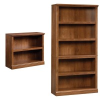 Sauder 2-Shelf Bookcase, Oiled Oak Finish & 5-Shelf Split Bookcase, Oiled Oak Finish