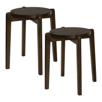 R?Velife 2Pcs Rubber Wood Round Stool, 18? Bentwood Stackable Stool Saddle Seat Backless Makeup Stool Vintage Side Table Plant Stand For Dining Kitchen Living Room Classroom Garden, Walnut Color