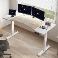 Heonam Dual Motor Electric Standing Desk, 63 X 30 Inches Height Adjustable Table With Splice Board, Ergonomic Sit Stand Computer Desk With White Frame/Oak+ White Top
