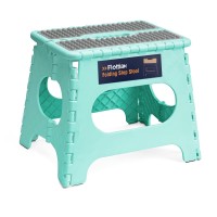 Flottian 11 Folding Step Stool For Adults And Kids Holds Up To 300 Lbs,Non-Slip Folding Stools With Portable Handle, Compact Plastic Foldable Step Stool For Bathroom,Bedroom, Kitchen Teal