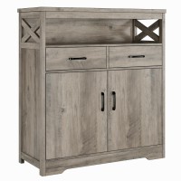 Hostack Modern Farmhouse Buffet Sideboard, Kitchen Storage Cabinet With Shelves And Doors, Wood Buffet Cabinet With Drawers, Coffee Bar, Floor Cabinet Cupboard For Dining Room, Ash Grey