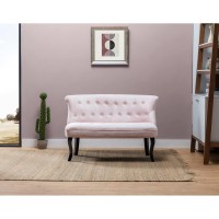 Hulala Home 48 Velvet Accent Loveseat Sofa Comfy Tufted 2 Seater Sofa Couch With Wooden Legs For Small Spaces Modern Upholstered Fabric Button Single Sofa Chair With Tufted Backrest Pink