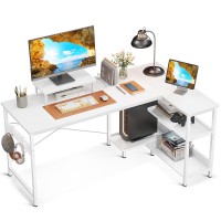 Odk Small L Shaped Computer Desk With Reversible Storage Shelves, 58 Inch L-Shaped Corner Desk With Monitor Stand For Small Space, Modern Simple Writing Study Table For Home Office Workstation, White