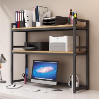 2 Tier Adjustable Desk Bookshelf - Desktop Bookcase For Computer Desk, Steel Frame Ladder Countertop Hutch Bookcase Organizer Shelf, Home Office Storage Display Rack ( Color : Black , Size : L135Cm )