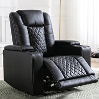 Anj Electric Power Recliner Chair Soft Leather Reclining With Usb Ports And Cup Holders, Black Home Theater Seating With Hidden Arm Storage Movie & Media Room Chairs