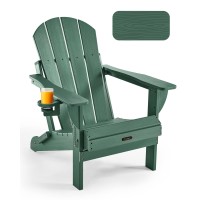 Ciokea Folding Adirondack Chair Wood Texture, Patio Adirondack Chair Weather Resistant, Plastic Fire Pit Chair With Cup Holder, Lawn Chair For Outdoor Porch Garden Backyard Deck (Green)