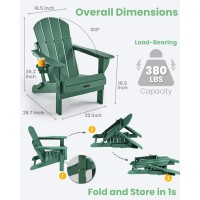 Ciokea Folding Adirondack Chair Wood Texture, Patio Adirondack Chair Weather Resistant, Plastic Fire Pit Chair With Cup Holder, Lawn Chair For Outdoor Porch Garden Backyard Deck (Green)