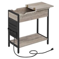 Vasagle Side Table With Storage End Table With Usb Ports And Outlets Nightstand With Charging Station Fabric Bags For Living Room Bedroom Greige And Black Ulet310B02