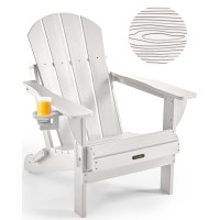 Ciokea Folding Adirondack Chair Wood Texture, Patio Adirondack Chair Weather Resistant, Plastic Fire Pit Chair With Cup Holder, Lawn Chair For Outdoor Porch Garden Backyard Deck (White)