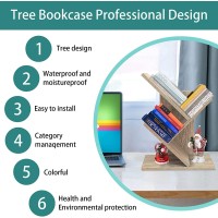 Zrwd Tree Bookshelf, 3-Tier Book Storage Organizer Shelves Floor Standing Bookcase, Wood Storage Rack For Office Home School Shelf Display For Cd/Magazine(French Oak Grey)