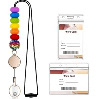 Retractable Lanyard With Badge Holders, Kaptron Cute Teacher Lanyard For Id Badges And Keys, Silicone Beaded Lanyard For Women, Nurses, Students, Employees With 2 Badge Card Holders (Style I)