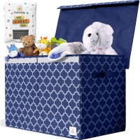 Dawikity Kids Toy Chest - Collapsible Toy Bin For Nursery, Bedroom, Living Room & Playroom Organization And Storage - Toy Box With Lid, Hook-And-Loop Fastener, Spacious Compartment - 25X16X13, Navy