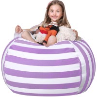 Wekapo Stuffed Animal Storage Bean Bag Chair Cover For Kids | Stuffable Zipper Beanbag For Organizing Children Plush Toys Large Premium Cotton Canvas (Purple, Xx-Large)