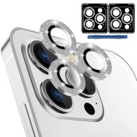 Qsmqam 3X2 Pack] Camera Lens Protector For Iphone 14 Pro 61 Iphone 14 Pro Max 67, Individual Metal Ring Tempered Glass Camera Cover, Ultra Hd,Anti-Scratch, With Installation And Removal Aids(Silver Glitter)