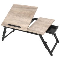 Jmlhmxc Bamboo Laptop Desk Bed Tray Table Adjustable Table For Computer Tilting Top Foldable Leg With Drawer