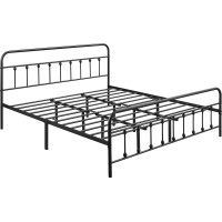 Topeakmart King Size Victorian Style Metal Bed Frame With Headboard/Mattress Foundation/No Box Spring Needed/Under Bed Storage/Strong Slat Support Black