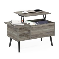 Furinno Jensen Living Room Wooden Leg Lift Top Coffee Table With Hidden Compartment And Side Open Storage Shelf, French Oak Grey