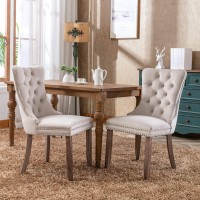 Merax Velvet Dining Chairs Set Of 2, Upholstered High-End Tufted Dining Room Chair With Wood Legs Nailhead Trim For Kitchen (2-Pcs Set, Beige)