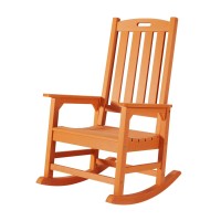 Psilvam Patio Rocking Chair, Poly Lumber Porch Rocker With High Back, 350Lbs Support Rocking Chairs For Both Outdoor And Indoor, Poly Rocker Chair Looks Like Real Wood (Orange)