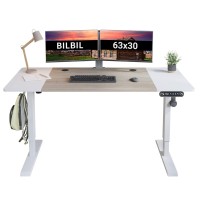 Bilbil 63 X 30 Inches Electric Standing Desk, Height Adjustable Sit Stand Table With Splice Board, Stand Up Home Office Desk, White Frame/Oak And White Top
