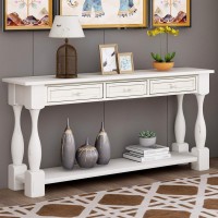 Merax (Antique White 64 Classic Wood Console Table With Drawers And Bottom Shelf For Entryway Hallway Living Room Type 4