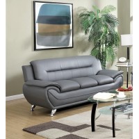 Us Pride Furniture Modern Faux Leather Couch For Living Room Bedroom Or Office, Contemporary 3 Seater Accent Piece, 792Aa Wide Sofa, Grey