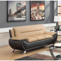 Us Pride Furniture Modern Faux Leather Couch For Living Room Bedroom Or Office, Contemporary 3 Seater Accent Piece, 792Aa Wide Sofa, Camel & Black