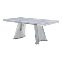 Simple Relax Faux Marble Top Dining Table With Steel Frame, Silver