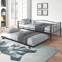 P Purlove Twin Daybed With Trundle Bed, Metal Daybed Frame For Living Room Guest Room, No Box Spring Needed, Space Saving, Black