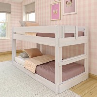 Max & Lily Modern Farmhouse Low Bunk Bed, Twin-Over-Twin Bed Frame For Kids, White Wash