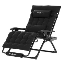 Udpatio Oversized Zero Gravity Chair 33In Xxl Patio Reclining Chair With Cushion, Outdoor Folding Recliner With Pillows|Cup Holder|Foot Rest|Padded Headrest, Black, Support 500Lb
