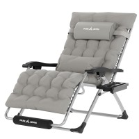 Udpatio Oversized Zero Gravity Chair 33In Xxl Patio Reclining Chair With Cushion, Outdoor Folding Recliner With Pillows|Cup Holder|Foot Rest|Padded Headrest, Grey, Support 500Lb