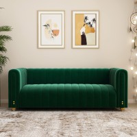 Beige Velvet Couch Sofa Loveseat, 85.63 Wide Mid-Century Modern Love Seat Tufted Chesterfield Velvet Sofa Futon With Curved Arm Gold Leg, 3 Seat Sofa Large Comfy Sofas Couches For Livingroom (Beige)