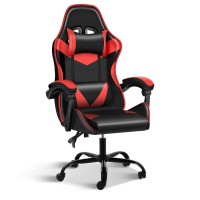 Yssoa Ergonomic Backrest And Seat Height Adjustable Swivel Recliner Racing Office Computer Video Game Chair,400Lb Capacity, Black/Red
