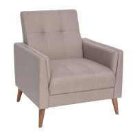 Flash Furniture Conrad Commercial Mid-Century Modern Chair - Taupe Faux Linen Upholstery - Buttonless Tufting - Wood Legs